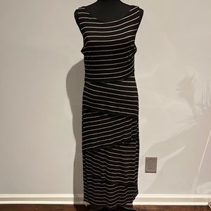 Striped jersey maxi asymmetric cut dress